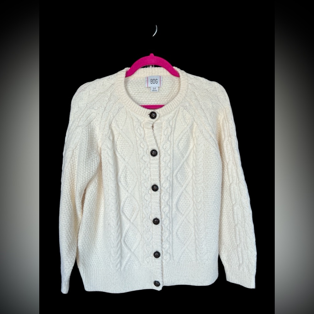 BDG Urban Outfitters Cream Cable Knit Grandpa Cardigan Sweater S Fisherman